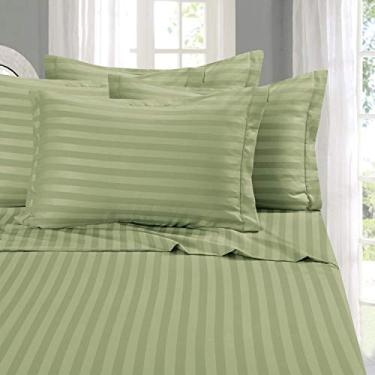 Imagem de Elegant Comfort Super sedoso macio – 1500 fios de qualidade egípcia luxuosa, resistente a rugas, desbotamento, manchas e conjunto de lençóis listrados, verde Queen