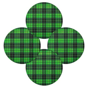 Imagem de ATTX Jogo americano redondo com estampa xadrez verde para mesa de jantar, jogo americano de decoração do dia de São Patrício, tapetes para mesa de cozinha para 4#110