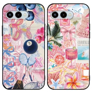 Imagem de Zrutru Pacote com 2 capas para celular T-Mobile REVVL 8 5G/T Phone 3 5G 15.7 cm, lindo laço kawaii floral praia oceano padrão capas design estético, capa protetora para meninas e mulheres