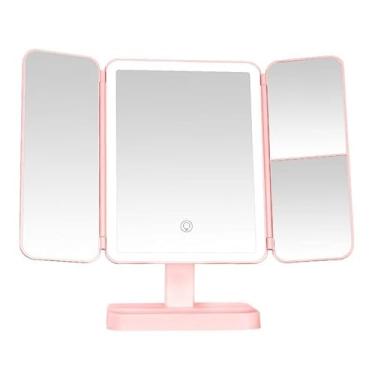 Imagem de Espelho Aumento 2X/3X Camarim Iluminação Led Dobravel Maquiagem (ROSA)