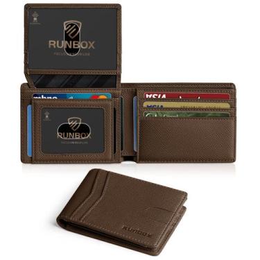 Imagem de Cartera delgada RUNBOX RFID de cuero para hombre y mujer con 2 ventana