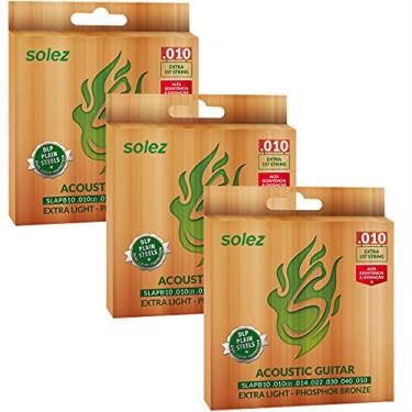 Imagem de 3 Encordoamentos Cordas Violão Aço 010 Solez Fósforo Bronze