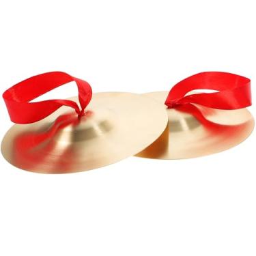 Imagem de NUOBESTY 1 par de pratos de dedo de cobre, pequenos pratos de mão instrumento musical para apresentação de dança (cor aleatória)