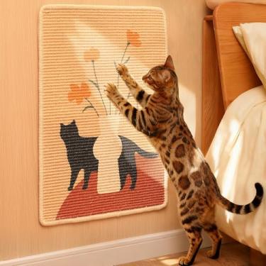Imagem de FUKUMARU Tapete de sisal para arranhar gatos, 60 x 40 cm, tapete de sisal natural para gatos internos, arranhador de parede horizontal com fitas adesivas, protetor de móveis (flor)