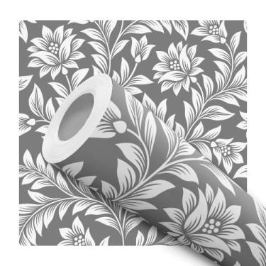 Imagem de Papel de Parede Vinílico Provençal Floral Cinza Sala Quarto 1.5m - DEL