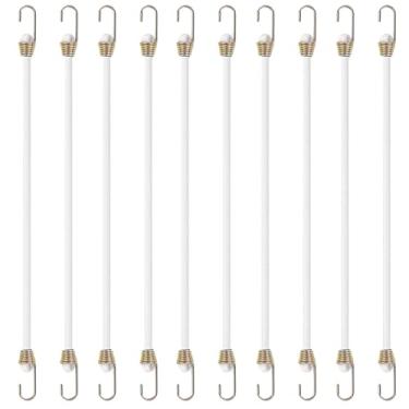 Imagem de Cordões elásticos brancos de 30,5 cm, 10 peças, tira elástica de borracha, mini cordas elásticas duráveis com ganchos de metal para acampamento, bagagem, suportes de teto, tendas de carro, lonas