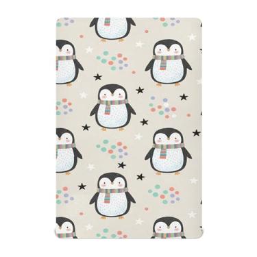 Imagem de Burbuja Lençol de berço pinguim para meninos e meninas, lençol com elástico 71 x 132 cm para colchões de berço padrão e infantil, macio e respirável
