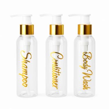 Imagem de uMadeUs Dispensador de xampu e condicionador – Garrafas essenciais de higiene – Shampoo recarregável para chuveiro e sabonete líquido, Ouro transparente 1 - branco redondo, Small, Moderna