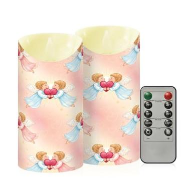 Imagem de Wassud Pacote com 2 velas de coração de anjo sem chama com controle remoto, velas realistas cintilantes com temporizador, velas decorativas para Natal, casamento, festa, decoração de casa, médio