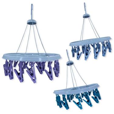 Imagem de Varal Redondo para Roupas Íntimas com 24 Prendedores, Azul, para Meias e Calcinhas