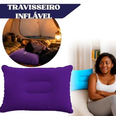 Imagem de Travesseiro Almofada Inflável de PVC, 31x20cm, Dobrável e Compacto, Acabamento Aveludado, Antiderrapante para Viagens e Acampamentos, Azul, Roxo, Rosa, Vermelho