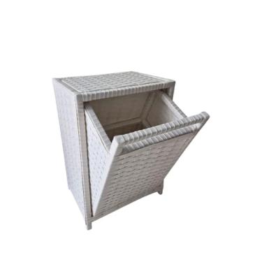 Imagem de Cesto de Roupa Basculante Organizador, Estrutura de Madeira, Acabamento em Fibra Sintética Colorida (BRANCO)