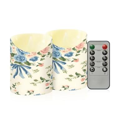 Imagem de Wassud Pacote com 2 buquês de velas sem chama com controle remoto, velas realistas cintilantes com temporizador, velas decorativas para Natal, casamento, festa, decoração de casa pequena