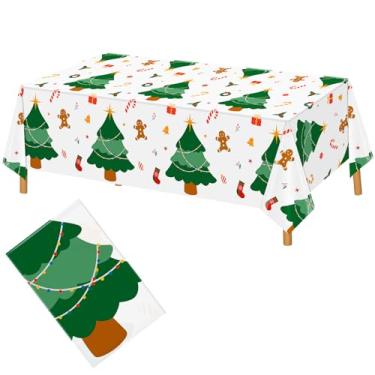 Imagem de Hxezoc Toalha de mesa de plástico descartável para árvore de Natal, 137 x 272 cm, capa de mesa para festa de Natal, inverno, Ano Novo, decorações de jantar em casa