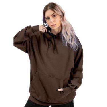 Imagem de Blusa de Frio Moletom Liso Feminino Relaxado Com Capuz E Bolso Canguru-Feminino