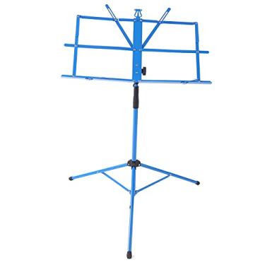 Imagem de LiebeWH Suporte de Música de Metal Leve, Dobrável e de Ajuste Fácil de Altura Suporte de tripé de ângulo de Altura Ajustável Com Grande Espaço para Partituras Musicais e Livros, Firme (Azul)
