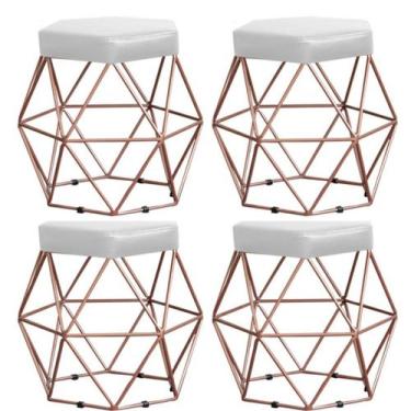 Imagem de Kit 4 Puffs decorativos aramado Vanessa-material sintético branco - GA