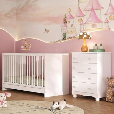 Imagem de Berço 3 em 1 para Colchão 130x60cm com Cômoda 4 Gavetas Luna Multimóveis Mp4746 Branco