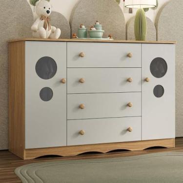 Imagem de Cômoda Infantil 125cm 2 Portas com Vidro e 4 Gavetas Sonho Multimóveis Mp4475 Madeirado/off White