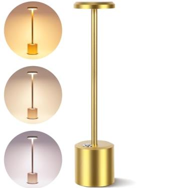 Imagem de Litake Candeeiro de mesa dourado, luminária de mesa sem fio de escurecimento contínuo de 3 cores, lâmpada de mesa LED portátil, lâmpada de cabeceira operada por bateria de 5000 mAh para mesa de