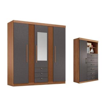 Imagem de Guarda Roupa 2 Peças (1GuardaRoupa+1Cômoda) QC247 Jatobá/Grafite - Santos Andirá
