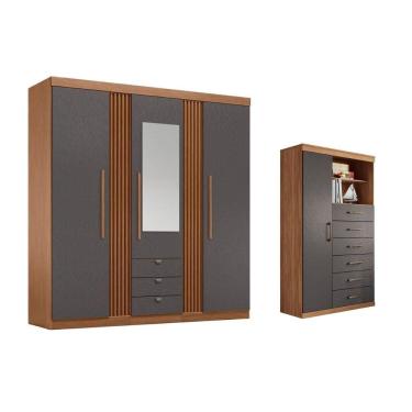 Imagem de Guarda Roupa 2 Peças (1GuardaRoupa+1Cômoda) QC247 Jatobá/Grafite - Santos Andirá