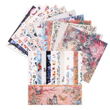 Imagem de 12 folhas de blocos de papel para scrapbook, 12 designs de 15,2 x 15,2 cm, papel de cartolina padronizado em um lado, papel decorativo de 160 g/m², bloco de recortes para projetos DIY (borboletas)