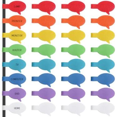 Imagem de 32 etiquetas para cabos, etiquetas multicoloridas, etiquetas de fio à prova d'água, etiquetas de bolhas de fala para organização de eletrônicos, gerenciamento de cabos industriais e computadores (8