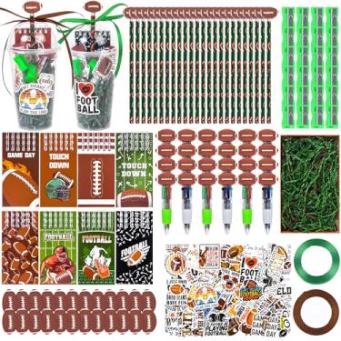 Imagem de LiYiQ 247 peças de artigos de festa de futebol, presentes de devolução para festas, artigos de papelaria de estudantes de prêmios de professores, borrachas de lápis, cadernos adesivos para sala de