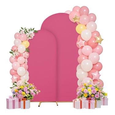 Imagem de Conjunto de capas de arco de casamento de 2 m, 1,8 m, arco, suporte de arco, tecido elastano, pano de fundo elástico para decoração de festa de aniversário de casamento, chá de bebê (vermelho rosa)