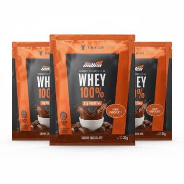 Imagem de Kit 3 Whey Protein 100% 21G Proteina Chocolate Sache - New Millen