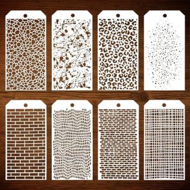 Imagem de Pacote com 8 estênceis de pintura reutilizáveis – modelos de textura para decoração de parede, transformação de móveis, artesanato e tinta spray DIY