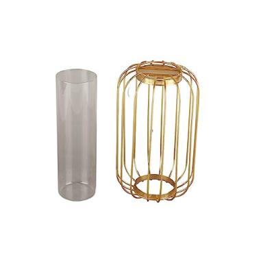 Imagem de Generic Vaso de Ferro Forjado Em Forma de Lanterna Nórdica, Vaso de Flores de Vidro Perfeitamente Transparente para Decoração de Casamento e Decoração de Casa (Trompete de ouro champanhe)