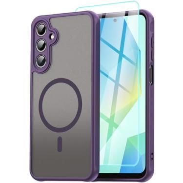 Imagem de Pemuyak Capa para celular Samsung Galaxy A54 5G de 6,4 polegadas, magnética com protetor de tela, translúcida, fosca, à prova de choque, grau militar, capa protetora à prova de quedas para Samsung