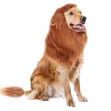 Imagem de PWMENLK Peruca de Juba de Leão para Cães com Orelhas, Juba de Leão Realista E Engraçada para Fantasias de Cães para Cães Médios E Grandes, Fantasias de Halloween para Cães (Marrom)