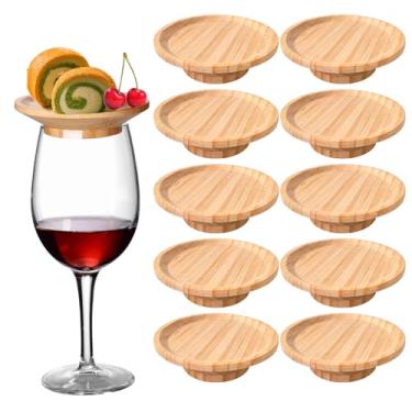 Imagem de KITCHENASSIST Topper de charcutaria para taça de vinho, 10 peças, tampas de taças de vinho, tábua de charcutaria, copos de água de bambu, acessórios de vinho para festas, reuniões, restaurantes, bares