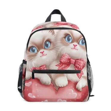Imagem de GAIGEO Cat Cute Valentines Ragdoll Backpack for Kids, 10x4x12 In, Boys Toddler Backpack Includes Water Bottle Pockets, Whistle Clip for Safety