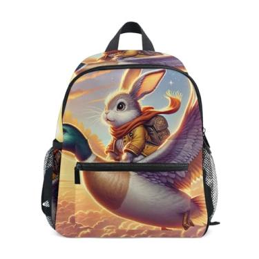Imagem de GAIGEO Cute Duck Rabbit Sky Print Toddler Mini Backpack with Whistle, 2 Bottle Pockets, Lightweight, Kindergarten Backpack 10x4x12 In, for Ages 3-8