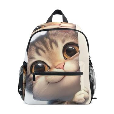 Imagem de GAIGEO Smiling Cartoon Cat Little Kids Backpack Mini Backpack for Girls with Front Pocket, Safety Whistle for Ages 3-8