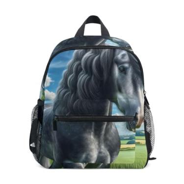 Imagem de GAIGEO Perche Horse Painting Small Backpack for Kids with Whistle, 2 Bottle Pockets, Lightweight, Girls Travel Backpack 10x4x12 In, for Ages 3-8