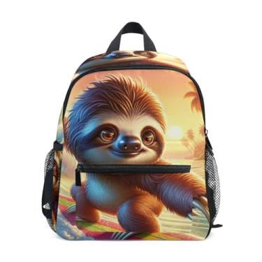 Imagem de Cute Sloth Surfing Simple Modern Kids Backpack with Whistle, Adjustable Chest Strap, Backpack for School Girls Lightweight & Compact for Ages 3-8