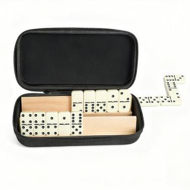 Imagem de Dominos Set for Adults with 4 Wooden Racks,Double 6 Dominoes Set with Portable Case, 28 Standard Domino Tiles for Family Board Games