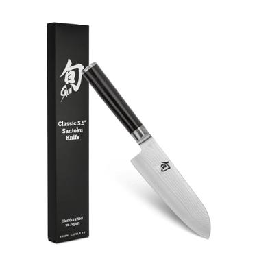 Imagem de Shun Faca de cozinha Santoku clássica de 14 cm feita à mão no Japão, tamanho pequeno a médio, 14 cm, prata