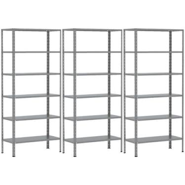 Imagem de 3 Estante De Aço Armário 6 Bandejas 70cm Resistente Para Estoque Livro