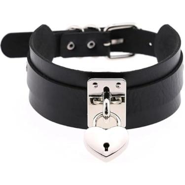 Imagem de Acecare Colar de couro preto com corrente de ouro e sino – Colar gargantilha ajustável para mulheres, conjunto de gargantilha de couro sintético para cosplay, moda gótica e dramatização, universal