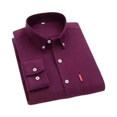 Imagem de Camisa Oxford Branca Masculina 100% Algodão Manga Longa Gola Dobrável 