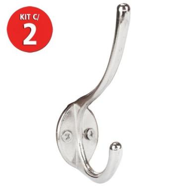 Imagem de Kit 2 Cabide Duplo Grande Metálico Niquelado Beltools