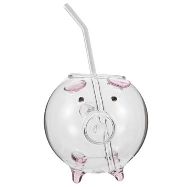 Imagem de Cabilock Copo de vidro para coquetel: 220 ml copos transparentes em forma de porco com canudo - para suco de laranja, leite ou vinho - copo de suco de coquetel reutilizável e lavável