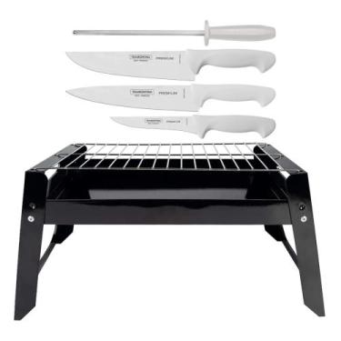 Imagem de COMP Kit Churrasqueira Portátil + Jogos de Talheres para Churrasco 4 P