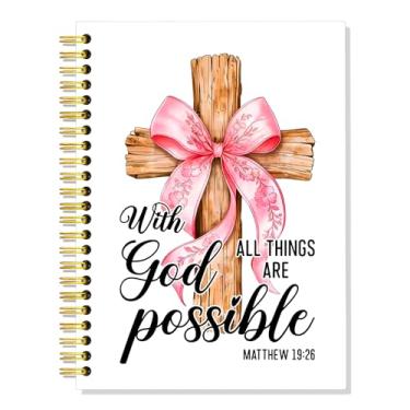 Imagem de SRWNFOS With God All Things Are Possible Caderno espiral forrado branco, 160 páginas engraçadas pautadas capa dura versículo da Bíblia, Matthew 19:26 Diário de oração, presentes cristãos de